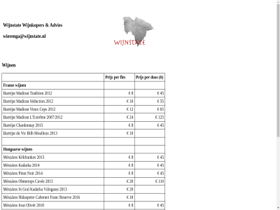 10 110 12 125 14 18 20 2007/2012 2012 2013 2014 2015 2016 2018 24 45 55 6 65 7 8 advies argum barrejat bilh bodzasi cabernet cep chardonnay cserszegi cuvee dos du extrêm fles fran franc fuszeres gral grandiozus hidaspetr hongar irsai kadarka kekfrankos l latino madiran malbec merlot meszaros moulleux noir ohmerop oliver parra per pinot prijs reserv robl seduction span st syrah tradition valogatas vic vieux wierenga@wijnstate.nl wijn wijnkoper wijnstat zuidhorn