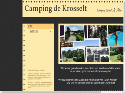 45 akzeptier am auch auf aufenthalt aus ausgerichtet avant bewon biet bleibt camping dauerhaft deutsch eines erreichbar fur gast geleg gestat gut hom huurder ihr im kein km krosselt la lassiges lettr limburg mit mobilheim moglichkeit naturschutzgebietes nem nordrheinwestfal permanent radfahrer rand saisonal sind stan steh stellplatz stral toe umkreis und veld venlo viel von wanderer wij wilkomm winter wir wo wohn won