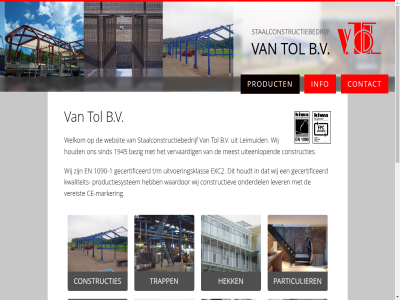 +31 -1 -508287 0 1090 12 172 1945 2023 2451 28110950 b.v bezig bilderdam ce ce-marker constructies constructiev contact cv exc2 gecertificeerd gevel hek houd houdt info info@vantolbv.nl kvk kwaliteit leimuid lever marker meest onderdel particulier product productiesystem project rijplat sind special staalconstructiebedrijf t/m tol trapp uiteenlop uitvoeringsklas vereist verfraai vervaard waardor waterwerk websit welkom wij