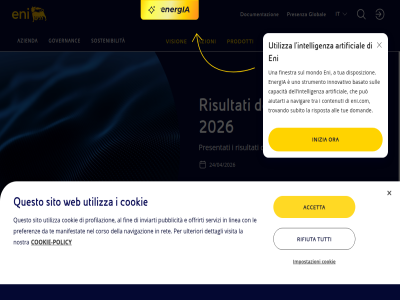 00 07 08 10 16 17 19 20 2026 24 24/04/2026 25 32 a accetta aiutarti all april artificial audio azienda azioni basato capacità carrier cest che comunicati con contenuti cookie cookie-policy corso da del dell della demand dettagli di disposizion documentazion domand e energia eni eni.com fin finestra global governanc i impostazioni inizia innovativo integrata intelligenza investitori inviarti it l la le linea manifestat media mondo navigar navigazion nel nostra offrirti oman on ora per policy preferenz presentati presenza primo prodotti profilazion pubblicità può questo ret rifiuta risposta risultati servizi sito società sostenibilità stampa strumento subito sul sull tra trimestr trovando tua tue tutti ulteriori una uno utilizza vedi vision visita we web webcast è