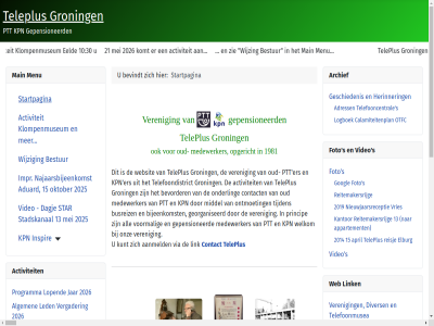 09 1 10 13 14 15 1981 2 2014 2019 2025 2026 21 22 24 3 30 31 4 5 5.4.0 6 8.4.13 aanmeld activiteit activiteitencommissie adress aduard algemen all appartement april archief artikel ass bestur bevindt bevorder bijeenkomst busreiz calamiteitenplan contact cor dam datum dinsdag divers eeld elburg ers foto georganiseerd gepensioneerd gerrit geschiedenis googl groning herinner imbos inspir jar joomla kantor klompenmuseum komt kpn kunt led link logboek lopend lou maart main medewerker mei menu middel najaarsbijeenkomst nieuw nieuwjaarsreceptie onderl ontmoet onz opgericht otfc oud pensioen php princip programma ptt rayonvertegenw reisj reitemakersrijg s startpagina techniek telefooncentral telefoondistrict telefoonmusea teleplus tijd tijden veren vergader via video voormal vorig vries web websit websitebeheerder welkom wijzig wijzing zie zoek