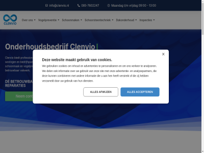 -7602247 085 2025 24/7 aanvrag accepter advertentie advertenties advies afwijz algemen analysepartner analyser bedrijf bedrijfspand bedrijv bekijk betrouw biedt boeiboord buitenzijd clenvio combiner contact cookies dak dakgootrein dakgot dakinspectie dakkapel daklekkag dakonderhoud dakpann dakreparaties dakwerk de del detail dienst dron duivenpinn duivenwer duurzam echt elk gebied gebruik gecertificeerd gespecialiseerd gevel gevelrein grep help hen herstelwerkzam ieder info@clenvio.nl informatie inhoud inspectie inspectiedienst inspecties installatie installer keuz kwaliteit lat lekkageherstel lekkages lever maakt mechanisch nem offert onderhoud onderhoudsbedrijf onderhoudsoploss onz oog oploss over particulier pelletkachel person personaliser professionel project recent reinig renovatie reparatie reparaties resultat rookkanal schoonmaakwerk schoonmak schoorsteenservic schoorsteentechniek schoorsteenveg schoorsteenwerk schoorsten selectie servic sit snell tariev uitgevoerd vakmanschap vakmens vakwerk veg veilig ventilatie verker verstrekt verwijder verzameld vogelnest vogelpreventie vogelwer voorwaard we websit wij woning zien zoal zonnepanel zorgt
