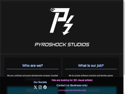 3d a about and are artist busines company contact contact@pyroschockstudios.com contract develop development do for founded gam games job looking netherland only our privat project pyroshock social softwar studios the us v.o.f visual we what who