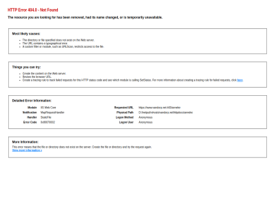 /anneke 0x80070002 404.0 a about acces again and annek anonymous are as ben browser calling can causes changed click cod contain content cor creat creating custom d detailed directory does error exist failed fil filter for found handler has her http httpdoc iis inetpub information its likely logon looking maprequesthandler mean method modul mor most nam not notification on or path physical removed request requested resourc restrict review rul see server setstatus specified staticfil status such temporarily that the thing this to tracing track try typographical unavailabl url urlscan user vandorp.net vhost view web which www.vandorp.net:443 www.vandorp.net:443/anneke you