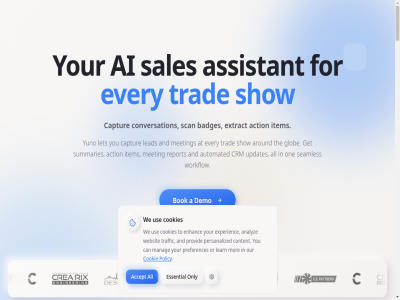 -1 02 1056wz 2026 41 a accept action ai all amsterdam analyz and around assistant at automated badges bloy bok by can captur content conversation conversion cookie cookies crm demo enhanc essential every experienc extract for get glob higher how item lead learn les let manag meeting mor netherland one only or our personalized policy preferences privacy provid report reserved right sales scan seamles servic setting show summaries term the to trad traffic treslongstrat trusted updates use we websit work workflow you your yuno