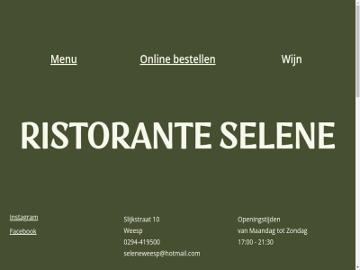 -419500 00 0294 10 17 21 30 all bestell facebok instagram italiaan maandag menu onlin openingstijd reserved restaurant right ristorant ristorantesel sel selel seleneweesp@hotmail.com slijkstrat weesp wijn zondag