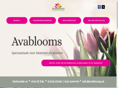 -17.00 -18.00 0318 06 08.30 09.00 16 237283 42454756 6718 aanbied aanvrag avablom bestel bestell bloem bloemenwinkel boeket bruidsboeket bruiloft del dj ede elk facebok flower info@avablooms.nl kan lik ma/vr mak markt mor onlin openingstijd parkweid plant rouwarrangement speciaalzak special webshop weekend wek winkel za zakelijk