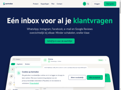 +31 00 1 14 15 2 2026 3 34 42 45 47 52 6 a accepter afsprak ai algemen all allen app b bedrijf beschik bestell blauw blog branches c condition contact cookies data deletion dienst dienstverlen e e-mail een elkar emma facebok faq features g gebruik gebruiker gebruikt googl grag gratis groen handleid hoi horeca hospitality hulp inbox info@sentralize.nl inlogg instagram jouw jullie klant klantvrag klar kleur koppel l lat lisa logg m mail mark messag min minder mogelijk morg nieuw noodzak ongelez onlin ontwikkelingsroadmap ophal overzicht pilot plaats plann plausibl policy privacy privacybeleid privacyvriend product reserver retail review s schakel schrijf sentraliz servic sneller sophie start statistiek technisch term tevred toestemm tol typ uitstek uur verbeter verstur verwijder verzond voorwaard vrag wachtlijst wanner we webshop websit werk werkt whatsapp zer zoek