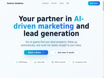 2 2024 4 a agent ai ai-driv all and authenticated automatically bok busines can can-spam cases complianc compliant connected crm demo dkim dmarc driv email enforced faq find first follow gdpr generation headcount hot how ideal ii inbox it lead market our partner policy privacy proces prospect protected ready record replies reserved right rout saf scal scales scaling security see senivar servic soc solution spam spf straight term that to trust typ up without work your