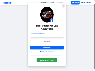 aanmeld account autodrien e e-mailadres facebok mailadres mak nieuw telefoonnummer verget wachtwoord weergev