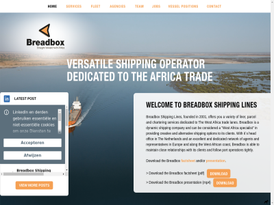 2001 a abl africa african agencies agent along alternativ an and and/or be breadbox can charter client clos coast company considered contact creativ dedicated download dynamic europ excellent factshet flet follow founded head hom it its job lanes latest liner lines maintain mor netherland network offer offic operation operator option parcel port position post presentation provid relationship representatives s services shipping specialist team the tightly to trad variety versatil vessel view welcom west with you