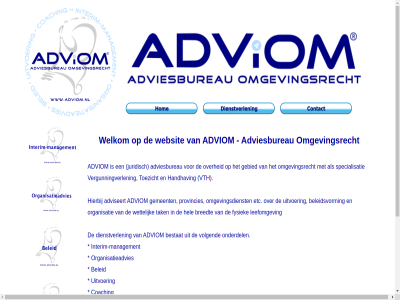 aanleid adviesbureau adviom adviseert all beleid beleidsvorm beschikt bestat breedt coaching contact dienstverlen en/of ervar etc fysiek gebied gemeent gerust handhav hel helpt hierbij informatie interim interim-management juridisch kennis kwaliteitscriteria leefomgev management mocht neemt omgevingsdienst omgevingsrecht onderdel opmerk organisatie organisatieadvies over overheidsinstanties provincies ruim specialisatie suggesties tak toezicht uitvoer vergunningverlen voldoen volgend vrag vth websit welkom wettelijk