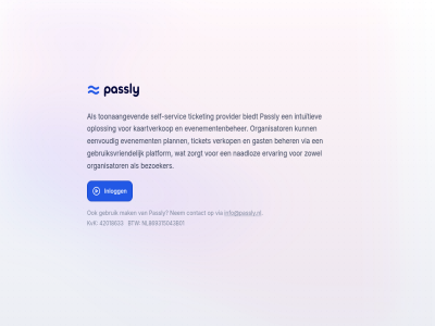 78355621 bas beher bezoeker biedt btw contact eenvoud ervar evenement evenementenbeher gast gebruik gebruiksvriend info@passly.nl inlogg intuitiev kaartverkop kvk mak milius naadloz nem nl003322759b51 oploss organisator passly plann platform product provider self self-servic servic ticket toonaangev verkop via zorgt zowel