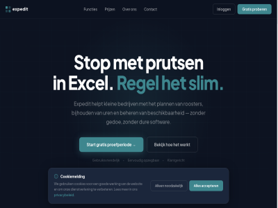 +31 01 02 2026 25344628 42064247 5a 6 9714 accepter algemen all allen bedrijf bedrijv beher bekijk beschik bespar bijhoud btw contact cookiebeleid cookiemeld cookies cv dienstverlen dur eenvoud excel expedit fout functies gebruik gebruiksvriend gedoe goed gratis groning helpt houd info@expedit.nl inlogg johannes juridisch klantgericht klein kvk les mulderstrat nl869543210b01 noodzak onz opzeg overzicht personeelsplann plann prijz privacybeleid prober product proef proefperiod pruts recht regel rooster slim slimm softwar start stop subverwerker tijd uren verbeter verminder voorbehoud voorwaard we websit werking werkt
