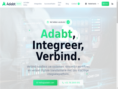 +31 051 100 2 2005 76 aanbieder activiteit adabt ai all automatisch bedrijf bedrijv beher bel berichtlimiet bestandstyp betrouw bewez bibliothek bijgewerkt blog central cloud cloud-gebaseerd cod communicatie communicatievorm connect consistentie contact dankzij dat data data-integraties datastandaard digital documentatie entry expert fair foutafhandel foutmarges garander geautomatiseerd geavanceerd gebaseerd gebruik gegevensuitwissel groei hello@adabt.com hom integrat integratiepatron integratieplatform integraties integrer kennisbank klar kleiner kost krachtig kwaliteit lobster logistiek mak managed maximal minimal mogelijk monitor naadlos nederland no no-cod nodig ondersteun onlin ontwikkel operaties opzet order partner platform pricing prijz realiser recordtijd risico servic sluit snel stroomlijn succesverhal support system to toegang toegewijd toonaangev transformatie transformer transparant transparantie transport tuss uitgebreid uniformiteit up up-to-dat vacatures valider verbind verborg verlader verrijk versnel versnell vertrouwd vervoerder volled waarom we wij workflow