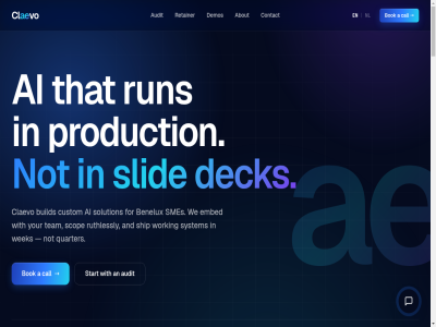 -4 01 02 03 12 2 2026 3 30 42076185 500k 8 9 a about act actually ae ai all alon amsterdam an analytical and are areas at audit be benelux big bok build builder building by cadenc call cheap cl claevo clear company complianc compliant consult consultancies consultant contact conversation cookies cost coverag custom cycles deck default deliverables delivery demos developer disciplin diver each email embed engagement enginer eu euro every execut expertis failur fast fee figur fin fixed fixed-fee fixed-scop focus for founder fragil free freelancer gap gdpr go grad has heavy improvement into intro isn it junior keyboard kvk legal let light lu market measurabl million million-euro minimum minut month moves ned needl nl no not nowher offer on one ongoing only operation opportunity or out outcomes output pilot pitch point policy predictabl privacy proces produc production production-grad prototypes quarter reliably reserved retain retainer right rigour risky roadmap run ruthlessly s scal scop senior senior-only services ship shipping singl six six-month slid slidewar small smes solo solution spend stag start strategy surprises system t team team@claevo.nl that the thing tier timelines to training trap twelv twelve-month unbounded us vo we wek what when wher with wk working worth year you your