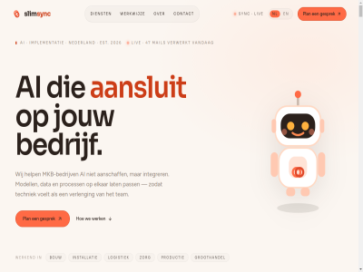 01 02 03 04 05 06 2026 47 aanschaff aansluit ai beantwoord bedrijf bedrijv bouw collega contact data dienst elkar est gat gelov gesprek groothandel hebt help implementatie installatie integrer jij jouw kb koffie lat liv logistiek mail manifest mkb mkb-bedrijv modell moment nederland nl oplost pass plan planner process productie scroll slim slimsync stan sync team techniek tol vandag vanzelf verleng verwerkt voelt vor war we werk werkend werkwijz wij ziekmeld zodat zorg