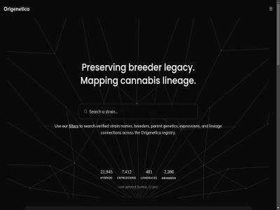 0 1 10 100 11 114 12 173 19 2 2005 2026 21 222 286 3 4 41 412 481 5 5380 6 63 69 7 8 9 945 a about accessibl accidentally ace acros activ adoption and apparently archiv as be best betwen breeder breeding bridg but cannabis catalogue circulation company connection contact contemporary conventional copyright cros cut cycl databas day density depth descendant direct disclaimer distinct diversity expression external filter footprint found genetic goddes hav heirlom help helped hold honor hous hybrid hyp hype-cycl importanc in-hous influenc influence-nod influential instead intended jill jun kep landrac landraces larg last later lavender legacy legal les lineag listed mainly makes many mapping material methodology modern mor mz nam names network no nod nodes not origenetica original our panama parent plac policy population preserv preservation privacy punch purpl queen querkl reach read reflect regional registry remad search sed selection sibling signatur sinc spac spain status strain subcol sunday term tga than that the their they through to total traditional tss uncommon updated use used value verified view visibl way wek with within world x