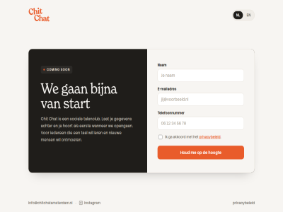 achter akkoord bijna chat chit coming e e-mailadres eerst ga gan gegeven hoogt hoort houd iederen info@chitchatamsterdam.nl instagram lat ler mailadres mens nam nieuw nl ontmoet opengan privacybeleid social son start tal talenclub telefoonnummer wanner we