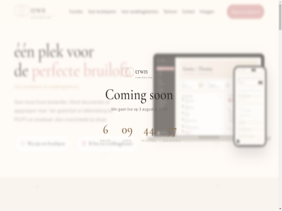 09 1 14 2 2026 3 42120009 44 54 55 6 8071 appgroep augustus begin beginn begint bestand binn blog bruidspar bruiloft coming contact contactformulier creditcard dag document draaiboek droomdag een elkar en excel excel-bestand functies gan gastenlijst gratis hel info@trwn.nl inlogg jullie klar kvk liv los minut nassaulan nb nunspet onlin overzicht perfect plann plek privacy product rsvp s sam second slag son start tafelindel tariev trouwplanner trwn uren vandag voorwaard we weddingplanner werkt wij word word-document