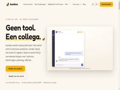 2026 365 aanbod af afspel ai ai-medewerker all avg bedrijf bekijk blijft blog bombos bonn browser cases collega contact correctie daarna data doet echt eig engel eu eu-data exact factur gdpr gebruikt geheug gekoppeld gemaakt gesprek gev gewon googl hoef hoeft houdt hubspot info@bombos.ai jij jou jouw juridisch kennismak kijk klantvrag klusjes lead maatwerk mail mak medewerker microsoft mkb mollie moneybird nederland neemt nl offertes onlin opnieuw past pilot pilotklant planning privacy product regel regie residency slack system team telken tol use veilig verkooppraatj vertrouw vervel video vrijblijv we werk werkbonn werkt workspac zoal zoek