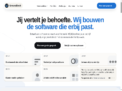 +00 00 000 01 02 03 04 2026 42195227 advies afsprak agenda algemen alternatief ander andersom antwoord app apparat automatiser bedrijf bedrijfsagenda begin beginn begint beher behoeft bekijk bel belafsprak bell bericht beschrev besprek bestaand betal beter binn blijft bouw btw cas contact controler cookiebeleid cookies denk dezelfd direct doet domeininstell doorlop draaiend drie duidelijk e e-mail echt een eerlijk eig eigenar eind elk erbij ermee ervor even featured gat gebeur gebeurt gebouwd gebruik gebruikt gef gegeven geholp gesprek gevoel gewon ging grag gratis grot grounddeck hel helemal help herken hetzelfd hierover homionlin hosting houd huidig huiswerkbegeleider idee inbegrep info@grounddeck.app it it-beher jij jou jouw jullie juridisch kennismak kent kies kijk klant klein klik klopp koppel kort kost krijgt kvk kwijt lat licentie liever lijn liv locatie maand maatwerk mail mat mee mens merkt mkb moment nam nl000000000b01 nodig onderhoud onderweg onderwijs onlin ontwerp ontwikkelbureau open oploss ov ov-app overzicht overzichtelijker pas pass past per plan plann plat portfolio prat precies prijskaartj privacy privacybeleid problem programma project reactie reager regel regio reisplann rest rooster routinewerk s sam samenwerk sitemap situatie slag slimmer snel sneller softwar specialist spreekt standaardpakket stap stapp stat sted stel stilt stopp stuurt team team-app terug terugker terugkomt tijd toestemm tuss twee typ uitkomt updates uren utrecht vak vanzelf vastloopt veelgesteld verbeter verbind verrass verstur vertel vertelt vertrek visual volg volled vooraf voorbeeld voordat voorstel voorwaard vrag vrijblijv wanner war we websit websites wek werk werkdag werkend werkt werkwijz wet wij wilt winst woord zegt zichzelf ziet zit zoal zorg