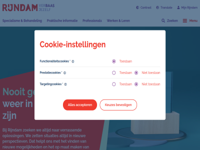 accepter behandel bekijk bevest content contrast control cookie cookie-instell direct footer functionaliteitscookies gedacht help helpt heruitvind informatie instell jezelf keuzes ler mak mat mogelijk nieuw nooit onz open oploss perspectiev praktisch prestatiecookies professional rijndam situaties specialism targetingcookies toestan translat verbas verhog verrass vind we wer werk wij zet zoek zorg