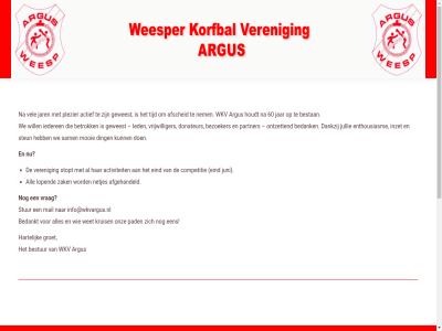 -418535 0294 1 126 1382 1383 60 actief activiteit aetsveld afgehandeld afscheid all argus bedank bedankt bestan bestur betrok bezoeker c competitie contact dankzij ding donateur ed eind enthousiasm groet hartelijk houdt iederen info@wkvargus.nl informatie inzet jar jullie juni kooimancentrum korfbal kruis led locatie lopend mail mooi mr nem netjes ontzet onz pad papelan partner plezier rp sam sporthal sportpark steun stopt stur telefoonnr tijd vel veren vrag vrijwilliger we weesp weesper wet will wkv zak