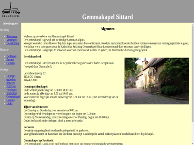 -4512099 046 18.00 19.00 52 6132 9.00 aantal algemen beltjenslan ben beperkt bereik beschik bezoek bezoeker biedt cg charles click contact dag dagelijk dankbar direct elk facebok foto gebed gehandicapt geleg gemma gemmahof gemmakapel gesprek goed historie hoofdstukj informatie inhoudsopgav kapel koppel leyenbroekerweg lieder link liturgie logo miss nabij omgev openingstijd over parkeerplaats parker s sittard slecht stichting stilt ter tijd toekomst troost uur verslag via viering vindt voetpad voldoend wintertijd zoekt zomertijd zuster
