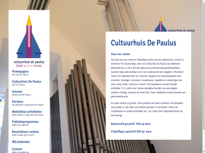 1 140 aard activiteit actueel agenda avond basis bedank begeleider/docent bekijk beschik bestuurslid betal bied bijeenkomst bijna concert contact copyright cultur culturel cultuurhuis cursuss dan denkbar een elk gebouw gebruik gefaciliteerd geluidsinstallatie gereduceerd gezocht groep grootst grot hel homepagina huis hur huurder ieder kleiner klik leerling maatschapp maximal middag mogelijk musical muziek muziekless nem nieuw o.a ochtend oegstgeest onz organiser partner paulus prachtig prijs professionel publiek publieksprogramma religieuz repetities rss ruimt ruimtes samenkomst tonel training uitstek uitvoer uniek varier vast vijf vol vorm vrijwilliger waardor we wek wekelijk wel welk wifi wij woensdag workshop zal zang zitplaats zoek