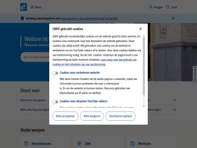 aanbied accepter actief adres af afspel allen arbeidsmarktinformatie bekijk bekijkt betaaldatum betal bezoeker bezoekt bijvoorbeeld cijfer cookies del direct doet gebruik gebruikt gegeven gegevensdienst goed hiermee hiervor hom houd ieder informatie inlogg interessant intrek invloed ip ip-adres iva kennis kunt lat leeftijd les link mei mening menu moment nieuw nodig noodzak onderan onderzoek onz opslan pagina portal s spel test toestemm uitker uwv vakantiegeld verbeter verwacht via video voorkeur wajong wanner we websit weiger welk welkom werk werkgever werkgeversportal werklos werkmap wia wia-uitker wij youtub youtube-video ziek zodat zoek