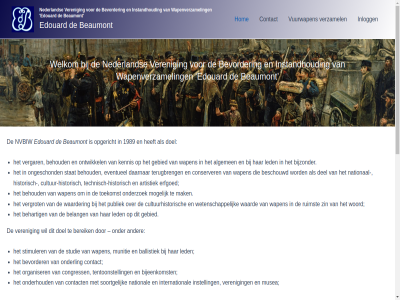 1989 algemen artistiek ballistiek beaumont behart behoud belang bereik beschouwd bevorder bijeenkomst bijzonder congress conserver contact cultur cultuur-historisch cultuurhistorisch daarnar del doel edouard erfgoed eventueel ga gebied historisch hom inhoud inlogg instandhoud instell international kennis led mak mogelijk munitie musea national nederland nvbiw onderhoud onderl onderzoek ongeschond ontwikkel opgericht organiser publiek ruimst soortgelijk stat stimuler studie technisch technisch-historisch tentoonstell terugbreng toekomst veren vergar vergrot verzamel vuurwapen waard waarder wapen wapenverzamel welkom wetenschapp woord zin