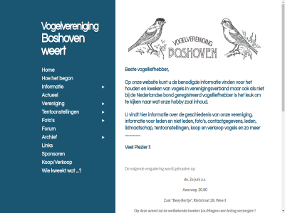 20.00 2016 2026 28 2o a.s aanvang actueel all archief avond beej-bertj begon bej benodigd bertj best bond boshov by contact contactgegeven direct do eig forum foto ga gehoud geregistreerd geschiedenis hobby hom hoofdinhoud houd informatie inhoud jouw jouwweb juni kijk komt koop/verkoop kop kunt kweekt kwek kweker led leuk lezing lidmaatschap link lou mak megen nederland onz plezier powered rietstrat s sponsor tentoonstell veren verenigingsverband vergader verkop verzorg vind vindt vogel vogelliefhebber vogelveren vogelvereniging-boshov volgend websit weert welbek zal zoal