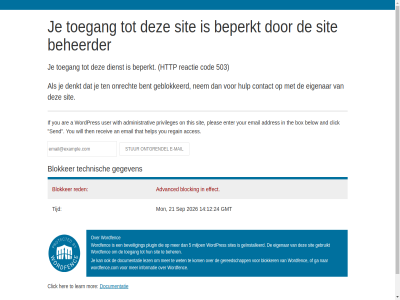 12 14 2026 21 24 5 503 a acces addres administrativ advanced an and are at beheerder beher below bent beperkt beveil blocking blokker box by click cod computer contact denkt dienst documentatie effect eigenar email enter ga geblokkeerd gebruikt gegeven geinstalleerd generated gereedschapp gmt help her http hulp if informatie kom learn lez miljoen mon mor nem on onrecht pleas plugin privileges reactie receiv red regain send sep sit sites technisch ten that the then this tijd to toegang user wet will with wordfenc wordfence.com wordpres you your
