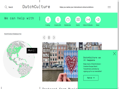 0 2025 activities ambition and as by can colophon contact content country creativ cultural databas desk did disclaimer do dutchcu dutchcultur europ event facebok follow for funded funding generously happen help imag impact info instagram international it kep know let linkedin liv main map mor netherland new newsletter next or organisation our part partner paus podcast policy previous privacy project read realiz residencies search sector signing skip tak the to track transartist tur up us video we with work you your