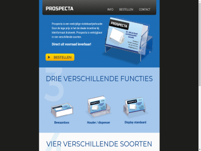 1 18 2 3 b.v bakj bestell bewaarbox bewaardoosj bewaardos breedt contact diept direct dispenser display doosj drie drukwerk folder functies houder ideal incentiv info info@prospecta.nl inhoudsmat kaart kaartenbakj kaartenstandaard klein kleinformat lag lengt lever mm nederland prijs prospecta soort st standaard veelzijd verkrijg verschill vier vijverlan visitekaart visitekaartj visitekaartjeshouder vks voorrad x