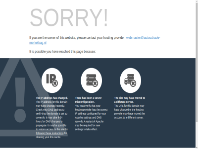 2026 a account addres and apach are be becaus ben cach changed clearing configured contact copyright correct cpanel default different dns domain effect follow for has hav hosting if instruction ip it l.l.c may misconfiguration moved must new or owner pag pleas possibl provider reached record required restart server setting sit sorry tak that the ther thes this to url verify web webmaster@autoschade-merkelbag.nl websit you your
