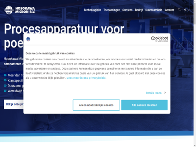 +31 1 100 14001 200 2026 3 3000 314 333 373 4 6 7 advertenties adverter agglomerer akkoord all allen analys analyser b.v basis bedrijf bedrijv bekijk bied blijft bouwt bulkgoed bulkgoeder chemie combiner compacter contact content cookies del detail dienst drog duurzam ecovadis efficientie energie energie-efficientie energiezuin farma farmacie focus for functies gat gebouwd gebruik gebruiksvoorwaard gecertificeerd gegeven group hoogst hosokawa industrieen industriel info@hmbv.hosokawa.com informatie innovatie iso jar klant klantspecifiek laboratorium langdur les levert m maakt markt medaill medewerker media meng micron mineral nem nl noodzak norm ondersteun ontwikkelt onz operationel oploss partner personaliser pilotproev poeder poederproces poederprocestechnologie poederverwerk prestaties privacy privacybeleid proces procesapparatur procesinstallaties procesontwikkel procesoptimalisatie processystem procestechnologie procestechnologieen productiesystem sector services silver sit social stat stimuler technologieen technologies testcentrum testfaciliteit toegepast toepass toestan tomorrow ton toonaangev tuss uitgebreid verklein verstrekt vertrouwd verwerk verzameld voeding voedingsmiddel volgen volled we websit websiteverker wereldwijd wij zilver zoal