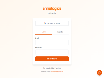 10 annalogica archivos/mes ayuda con continuar contraseña email googl gratuito inicia iniciar login necesitas o plan registro sesion soporte@annalogica.eu