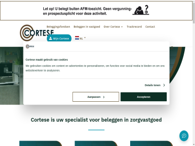 +31 0 1 100.000 15 2 2010 3 30 3073588 5 6 65 7 80 aangekocht aangew aankond aanmeld aanpass aantrek aanvrag accepter activiteit advertenties adviseert algemen all analyser apotheker bancair begeleidt begrippenlijst beheert belegg belegger beleggingsfonds beoogd bestat betal bied biedt bijna blijf bouw brengt brochur c.v centra conjunctuurgevoel contact content cookies cortes daardor dal daling deelnam deelneemt deelnemer detail dien direct disclaimer diver download duurzaamheidsverklar duurzam economisch een eerst eerstelijnsdienstverlener ervar financier focus fond fonds fondsintroducties functies fysiotherapeut geblek gebruik geinvesteerd geld gev gezond gezondheidscentra grootst healthcar her hieran hoogt hoogwaard huidig huisarts huisvestingsvraagstuk huurcontract huurder huurinkomst i indirect info@cortese.nl ingelegd initieert inleg inschrijv jar kennis lang langlop leegstand les looptijd lop maakt maatschapp mak marktwaard media medisch mee meestgesteld minder mogelijk momentel naast nederland neemt nieuw nieuwsbrief nl object obligatie ontleend ontvang ontwikkelt onz open opgericht opzet participant particulier per personaliser privacy prognoses realiser recht rendement rent rentefluctuaties risico risicospreid s schatting schrijf sind social solid soort specialist speler stabiel structureert terugkrijg tijd tijden toe ton trackrecord vanaf vast vastgoed vastgoedfonds vastgoedportefeuill vastgoedproduct veelgesteld ver verantwoord verhuurd verkoopwinstdel verled volled vrag vrijblijv waard waarom waaronder we websiteverker wer wet xvii z zorg zorginstell zorgvastgoed zorgvastgoedfonds zorgwon