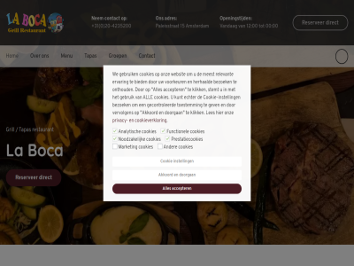 +31 -4235200 0 00 12 15 20 accepter adres akkoord all amsterdam analytisch best bezoek bied boca contact cookie cookie-instell cookies cookieverklar direct doorgan echter ervar functionel gebruik gecontroleerd gev grill groep herhaald hom instell klik kunt la les market meest menu nem noodzak onthoud onz openingstijd paleisstrat prestatiecookies privacy relevant reserver restaurant steak stemt tapas toestemm vandag vervolgen voorkeur we websit