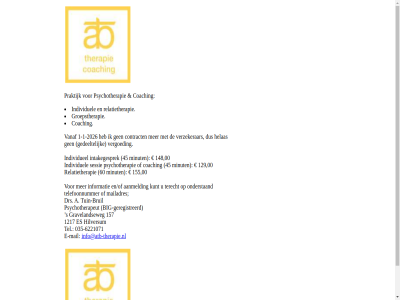 -1 -2026 -6221071 00 035 1 1217 129 148 155 157 45 60 a aanmeld atb big big-geregistreerd bruil coaching contract drs e e-mail en/of es gedeelt geregistreerd gravelandseweg groepstherapie helas hilversum individueel individuel info@atb-therapie.nl informatie intakegesprek kunt mail mailadres minut onderstaand praktijk psychotherapeut psychotherapie relatietherapie s sessie tel telefoonnummer terecht therapie tuin tuin-bruil vanaf vergoed verzekerar