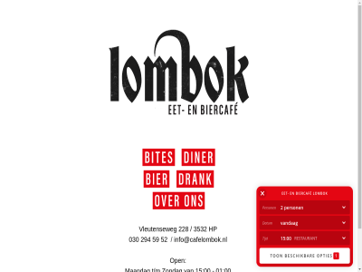 00 01 030 15 228 294 3532 52 59 caf diner eetcaf hp info@cafelombok.nl lombok lunch maandag open t/m vleutenseweg zondag