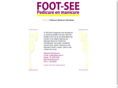 06 09130552 1006 4353 contact@foot-see.nl disclaimer e e-mail foot-see fot kvk mail manicur mobiel natascha nr ot otte-verver pedicur see verver welkom www.foot-see.nl