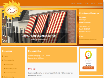 -510176 -510629 -53138177 00 0345 06 1 10 13 17 1980 2 3 4 4104ab abz acties advies all binn binnenzonwer buitenzonwer contact copyright culemborg culemborgsezonwering@kpnmail.nl deur doek doekvervang e e-mail ervar fax gev goed gratis heroal hom hoofdmenu hordeur horizontal horr houtweg jaloezien jarenlang knikarm kunt leverancier maandag mail markiez mob onderdel onz openingstijd plissedeur rainbowsol reparatie reparaties rol rolgordijn rolhorr rolluik scren serres servic showrom sind specialist t/m tel terecht terrasoverkapp thuis toeleverancier uitvalscherm unilux uur vast velux vertical vervang voorkom vrijblijv vrijdag wens wij zaterdag zonwer