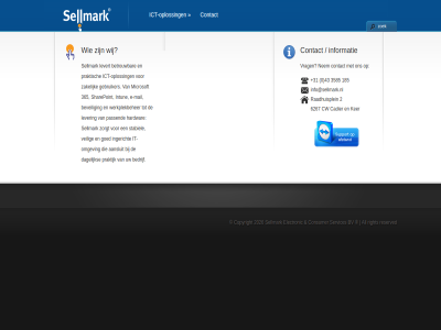 +31 0 185 2 3585 365 43 6267 aansluit bedrijf betrouw beveil cadier contact cw dagelijk e e-mail gebruiker goed hardwar ict ict-oploss info@sellmark.nl informatie ingericht intun it it-omgev ker lever levert mail microsoft nem omgev oploss passend praktijk praktisch raadhuisplein sellmark sharepoint stabiel veilig vrag werkplekbeher wij zakelijk zoek zorgt