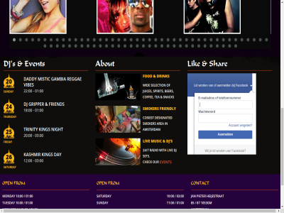 00 01 03 10 1053gm 11 12 18 20 22 24 24/7 25 26 85 87 about advisor amsterdam apr area award ber check coffee contact cosiest daddy day delight designated dj djs drink entertainment event fod follow friday friend friendly from gallery gambia gripper heijestrat hom jan job juices kashmir king lik liv loung mag mail menu mistic monday music new night open our pieter radio reggae rout s saturday selection send set shar smoker snack spirit sunday tea thursday trinity trip tuesday tv vibes wednesday welcom wid with yelp