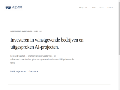 2005 2026 3 5 6 activ advieswerkzam ai ai-project bedrijv bekijk capital cijfer contact fonds gebaseerd groeiend independent invester investment llm llm-gebaseerd lowland onafhank plus portfolio project realized sind suit team tol uitgesprok winstgev