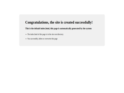 automatically by can congratulation created default delet directory generated index.html modify or overwrit pag rot sit successfully system the this you