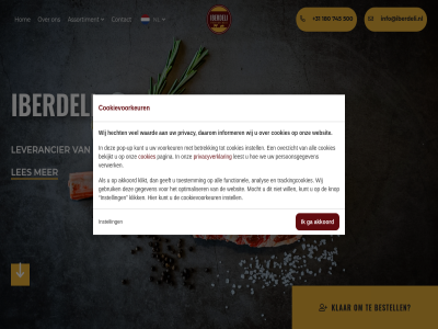 +31 180 500 745 akkoord all analys assortiment bekijkt bestell betrek contact cookies cookievoorkeur daarom es functionel ga gebruik geeft gegeven hecht hel hom iberdeli info@iberdeli.nl informer instell klar klik klikt knop kunt kwaliteit kwaliteitsvles leest les leverancier lux mocht nl onz optimaliser overzicht pagina persoonsgegeven pop pop-up privacy privacyverklar toestemm trackingcookies uniek up verwerk vleesproduct voorkeur waard we websit wereld wij will